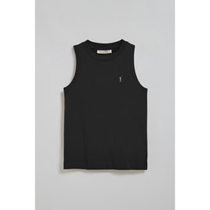 Camiseta básica negra sin mangas y cuello redondo con logo bordado Rigby Go