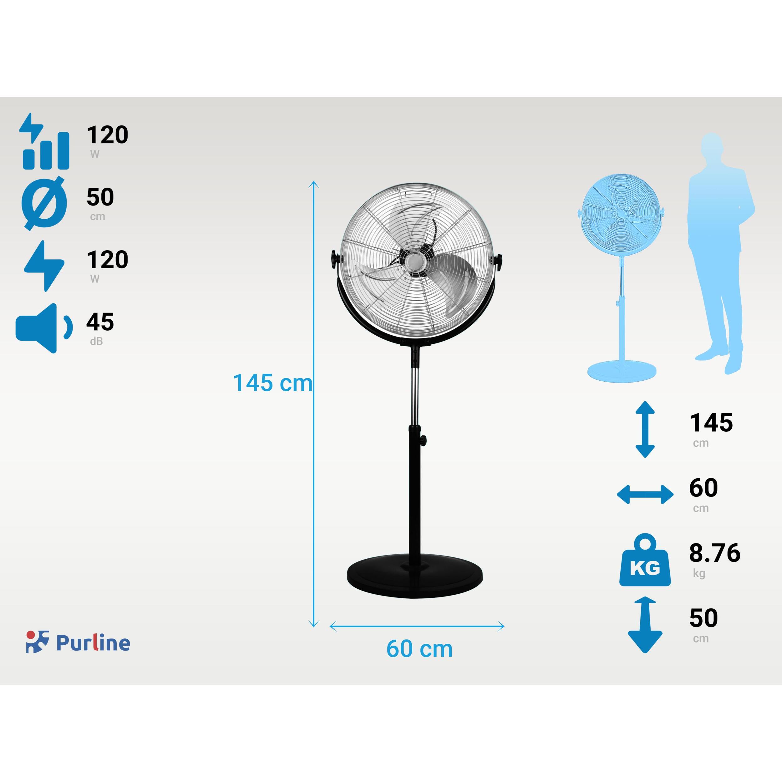Ventilador industrial de pie en aluminio 120W con altura regulable VENTY IND 120F PURLINE