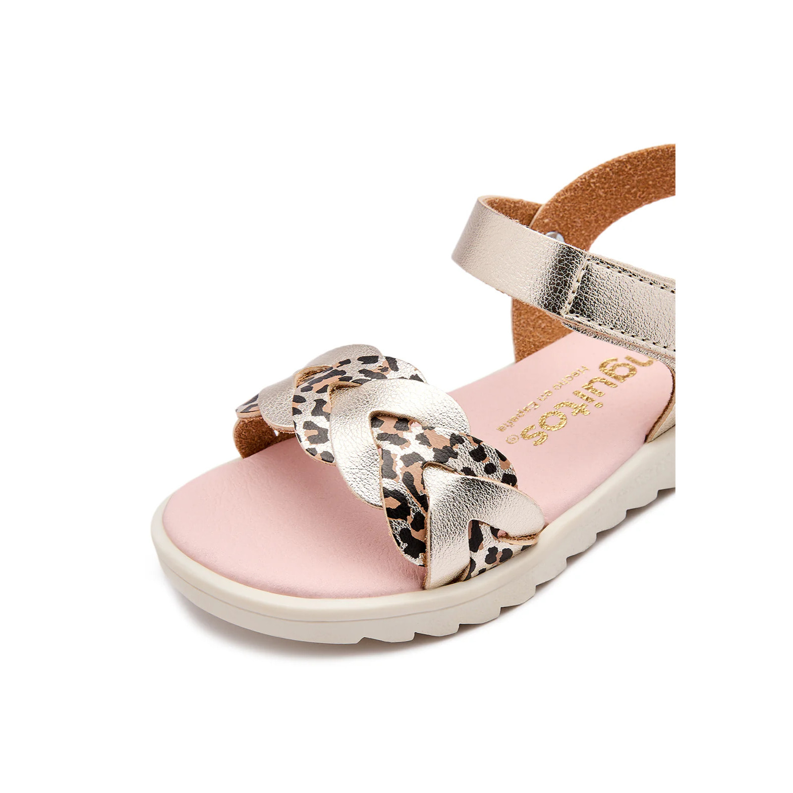 Sandalias Trenzadas con Estampado de Leopardo Dorado