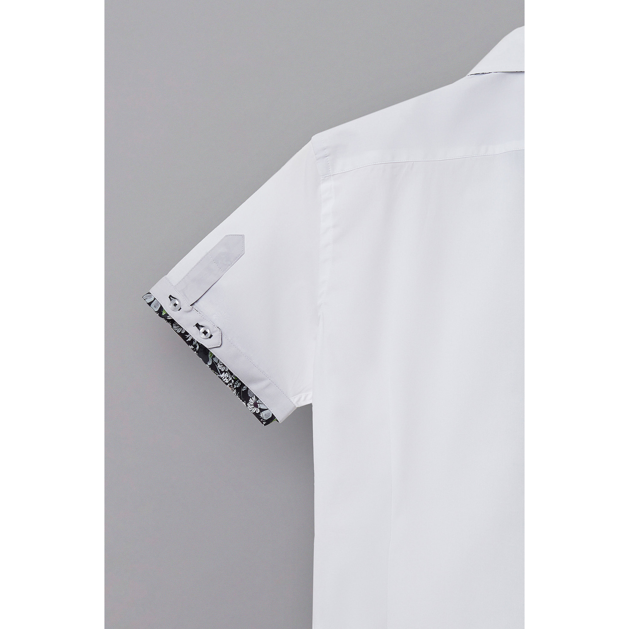 Camicia Uomo Manica Corta 2 Bottoni Button Down 7 Botto Popeline Stretch Unito Bianco