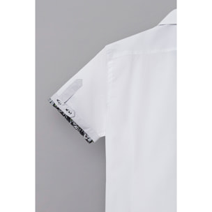 Camicia Uomo Manica Corta 2 Bottoni Button Down 7 Botto Popeline Stretch Unito Bianco