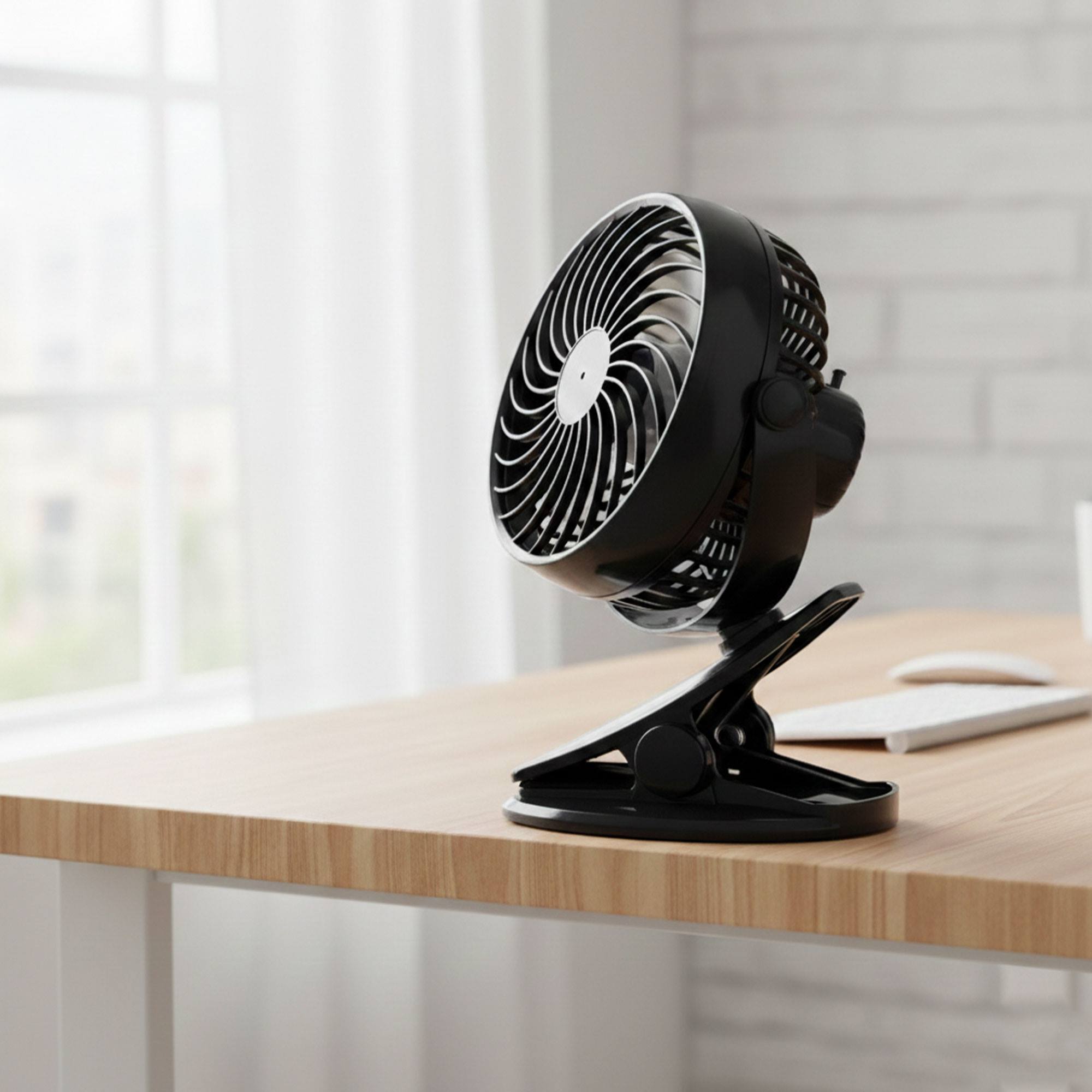 Ventilador con clip, 3 velocidades, batería 1200mAh, negro