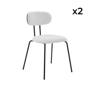 2 chaises décor bois courbé teinté noyer et tissu déperlant blanc. pieds métal noir mat - L 45 x P 55 x H 80cm - Erin