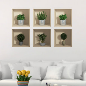 Stickers muraux 3D | Sticker Mural Autocollant effet 3D Les herbes et mini arbres - Stickers adhésifs 3D Chambre Salon Trompe l'oeil