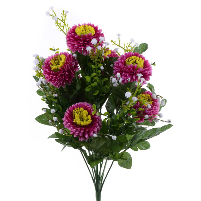 Bouquet Aster Pon Pon H.42 Cm - Pezzi 4 - 18X42X18cm - Colore: Viola - Bianchi Dino - Fiori Artificiali