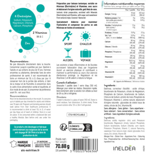STC NUTRITION - Hydra+ - Préparation pour boisson isotonique à base d'Électrolytes, Vitamines, sucre et édulcorant naturels - Coco - Optimise l'hydratation - 20 Pastilles