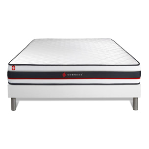 Ensemble - Matelas Mousse haute densitée avec micro-cellules d'air 19cm d'épaisseur - 1 zone de confort - Confort très ferme - Sommier tapissier en kit - 2 places