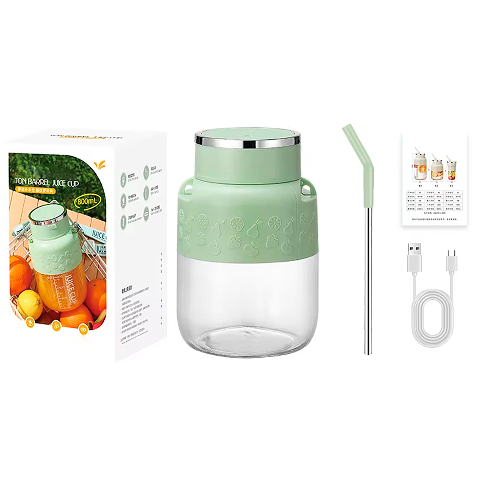 Batidora portátil eléctrica K2 de 800ml con 10 cuchillas de acero, seguridad por doble click y batería recargable.