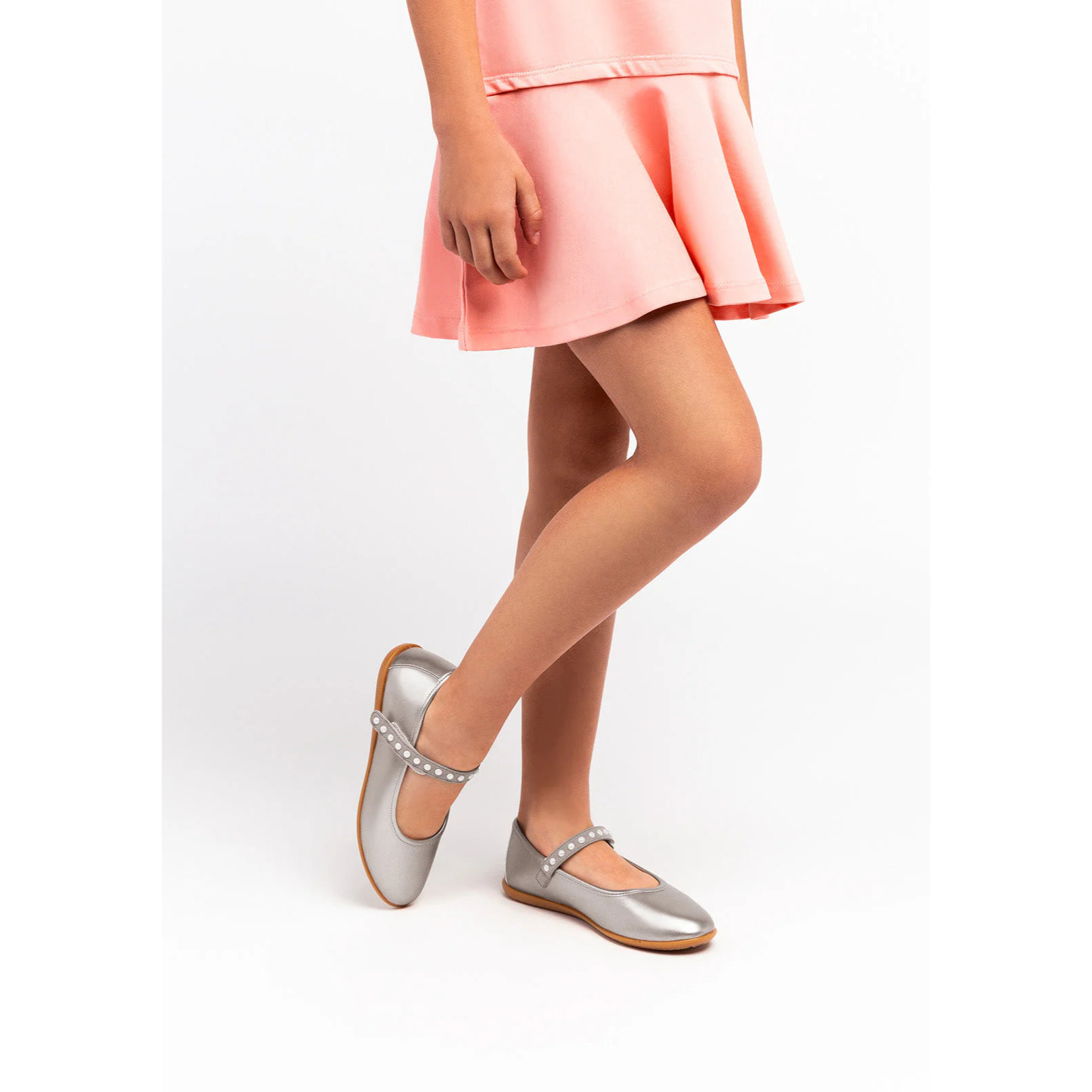 Ballerine da bambina con perle argentate metallizzate