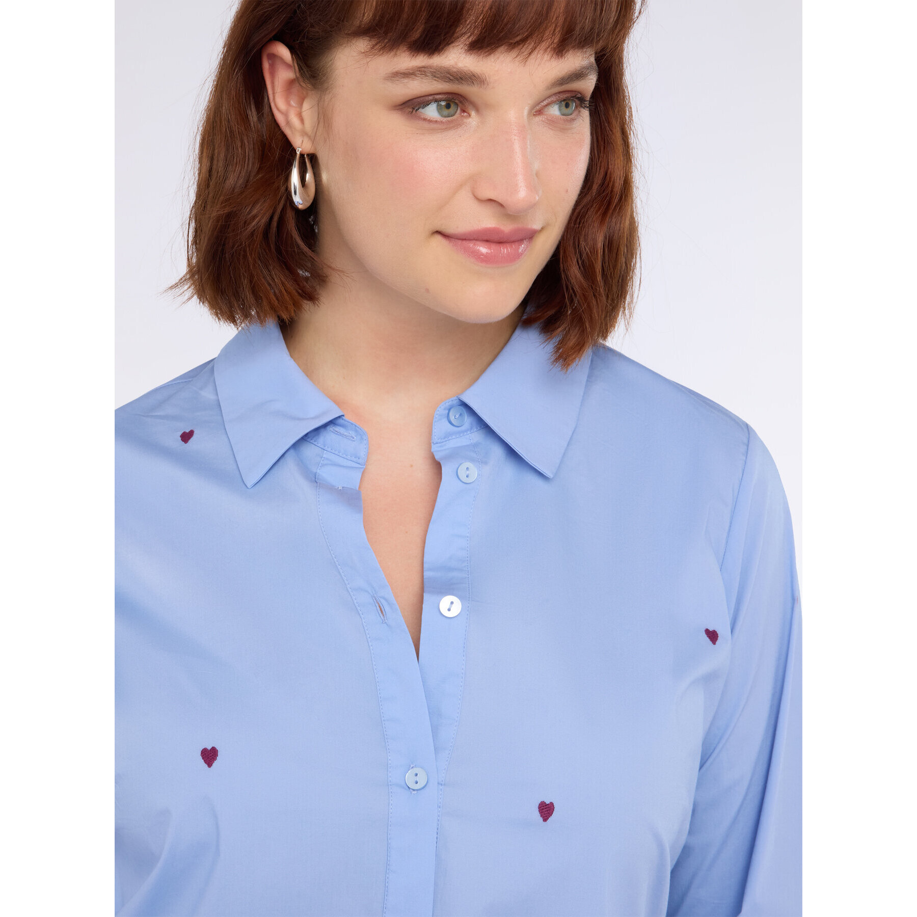 Fiorella Rubino - Camisa con bordados de corazón en popelina - Light - blue