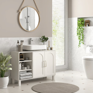 Mueble bajo Lavabo Mueble de Lavabo con Pie Mueble de Baño Moderno con 2 Puertas y Estantes Ajustables 90x30x63 cm Crema