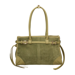 Borsa a spalla da donna Made in Italy - Modello Novara Ultra - Pelle scamosciata - 31.5 x 20.0 x 14.0 cm