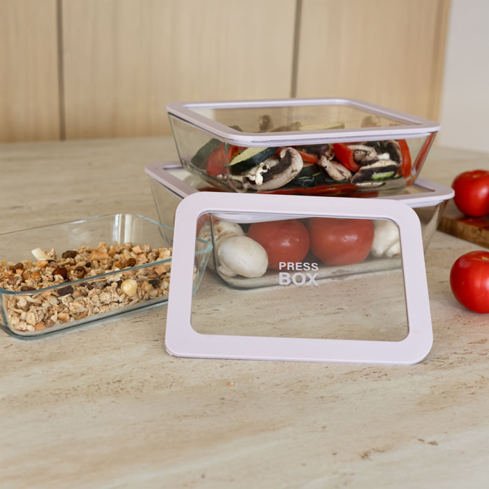 Boîte hermétique rectangulaire rose 1,5L PRESSBOX