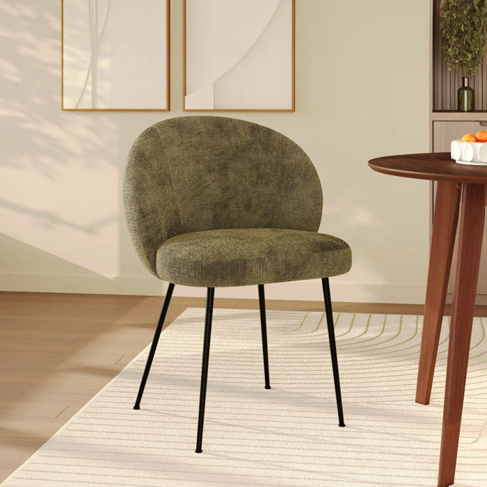 Chaise en velours chenillé vert olive et métal noir - Bloomy