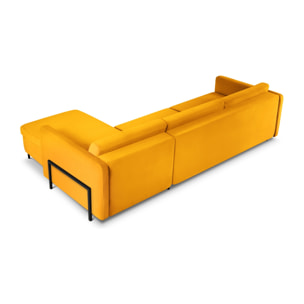 Canapé d'angle droit convertible "Yanis" 5 places en velours jaune