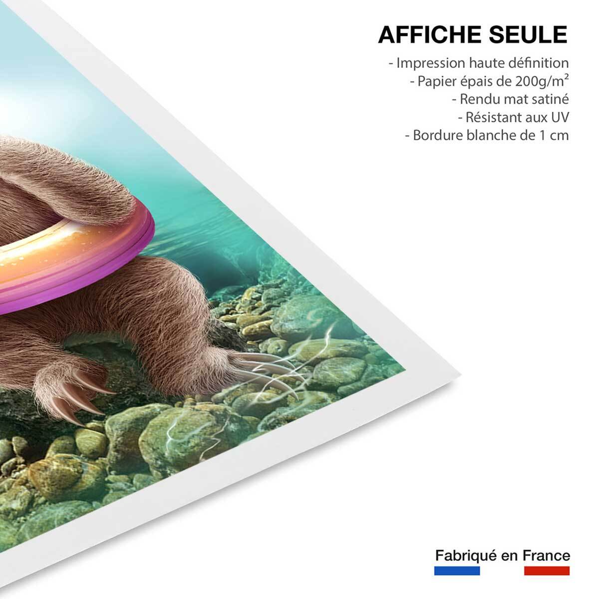 Affiche enfant jeune paresseux avec bouée  Affiche seule