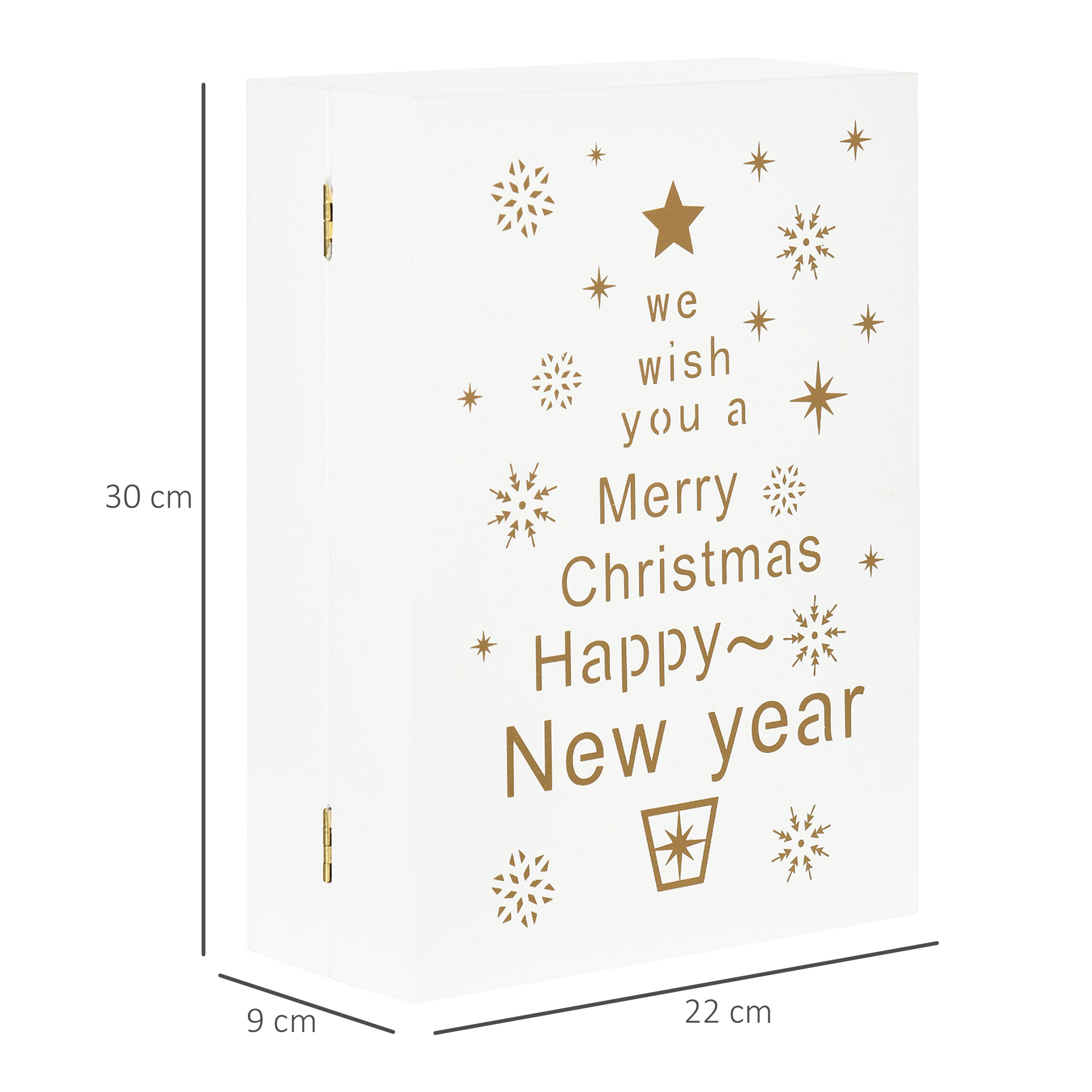 HOMCOM Calendario Avvento di Natale a forma di Libro con Scritte e Motivi a Tema, 22x9x30 cm, in Compensato, Bianco