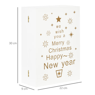 HOMCOM Calendario Avvento di Natale a forma di Libro con Scritte e Motivi a Tema, 22x9x30 cm, in Compensato, Bianco