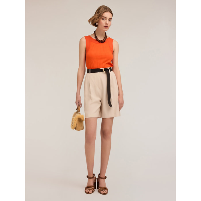 Motivi - Pantalones cortos con pliegues de viscosa - Beige