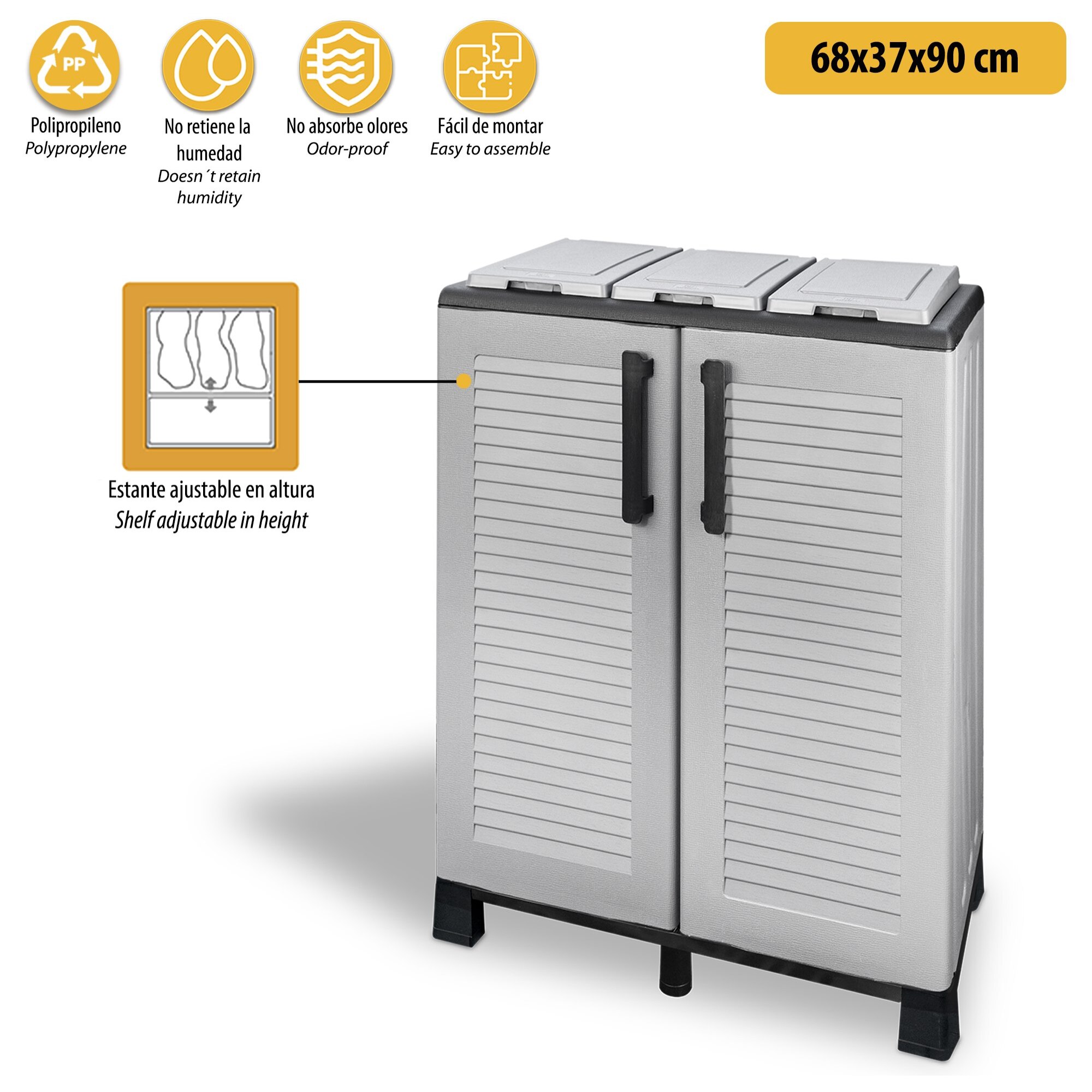 Armario de media altura en polipropileno de la linea eco, práctico para aprovechar al maximo el espacio, l 680 x p370 x h 900 mm.