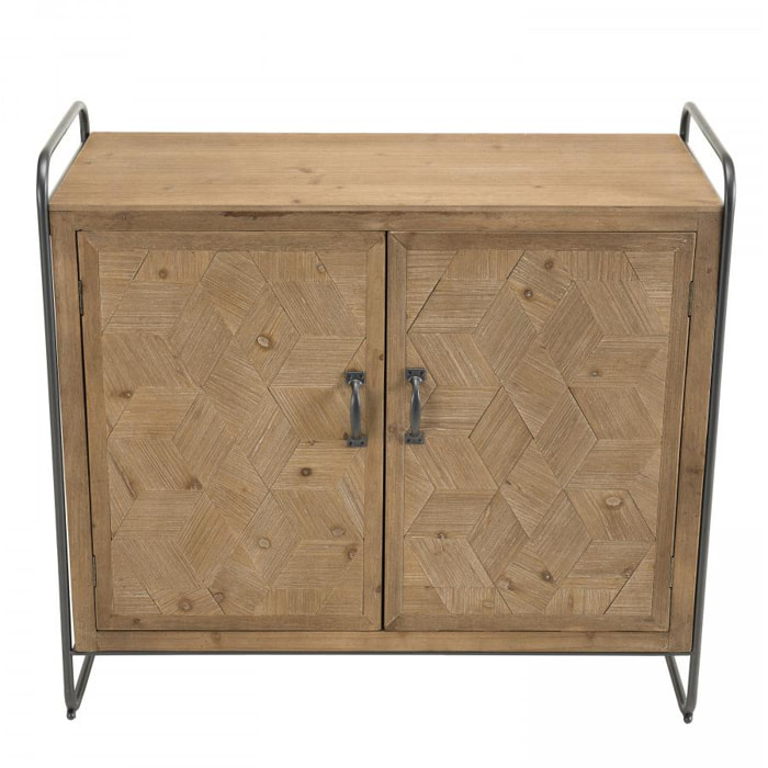 HABY - Buffet 2 portes Sapin marqueté pieds métal