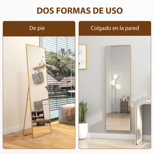 Espejo de Pie Cuerpo Entero con Marco de Aleación de Aluminio Espejo de Pared Rectangular con 2 Formas de Uso para Pasillo Dormitorio Salón 50x161,5x2 cm Dorado