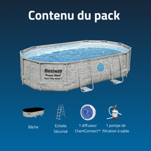 Bestway Piscine hors sol - Ovale - Power Steel Swim Vista - Décor pierres - 488 x 305 x 107 cm