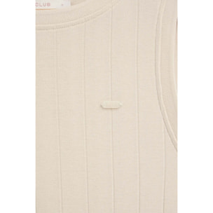 Vestito crema a costine smanicato con logo Polo Club