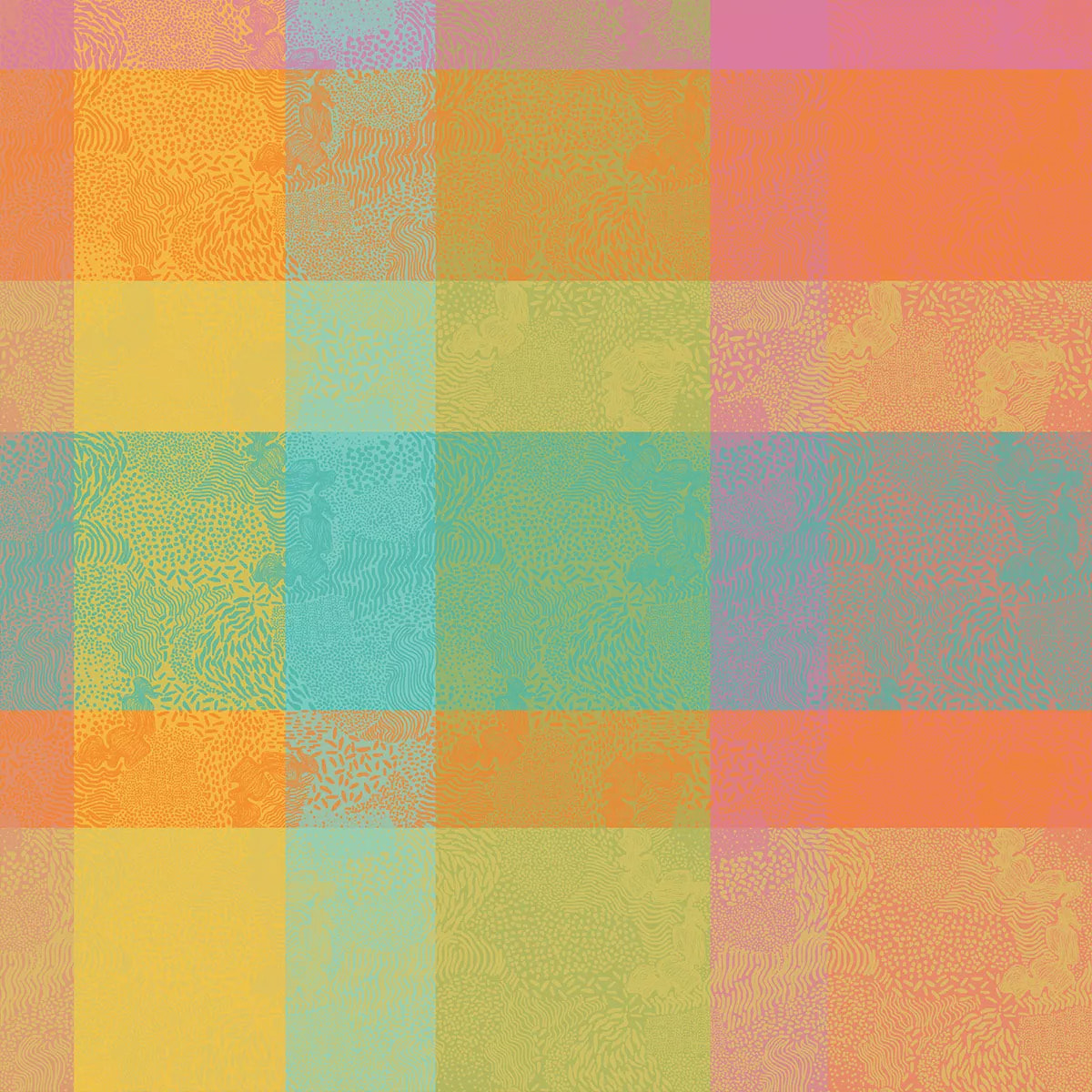 Nappe pur coton motif jacquard bleu jaune orange Mille vagues exotique