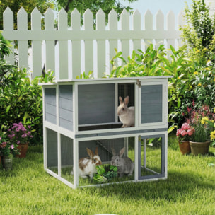Clapier lapin extérieur 2 étages toit double ouverture bois gris