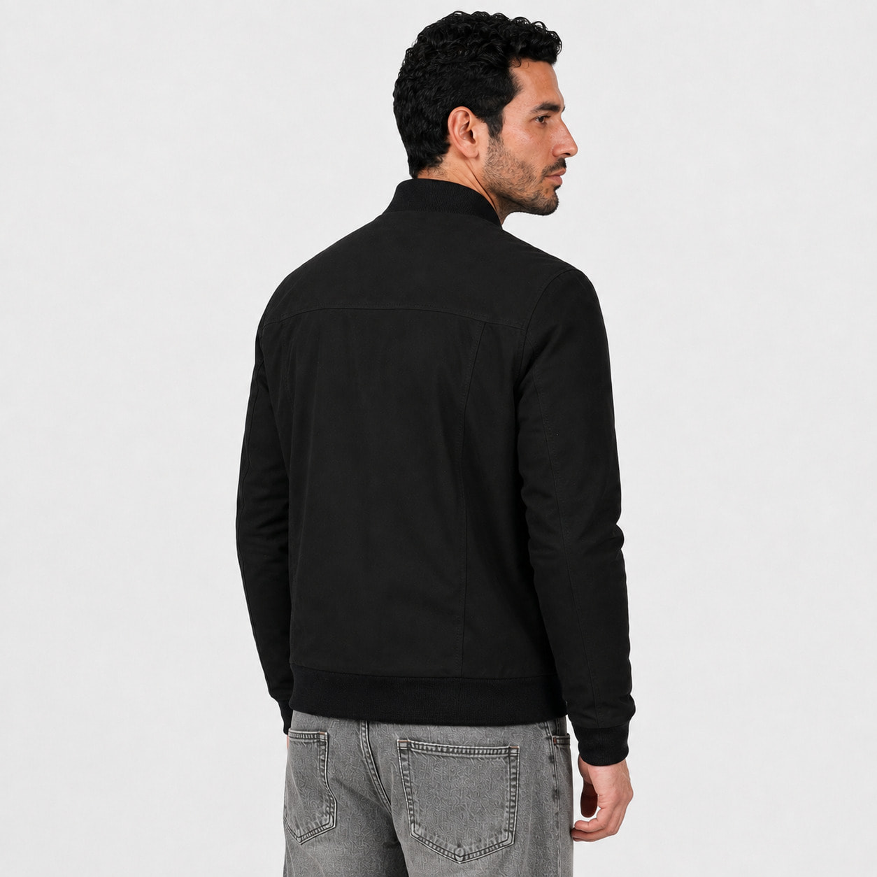 Giubbino in vera pelle di vitello scamosciata Nero-Slim Fit