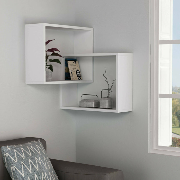 Mensola Leslie, Scaffale, Ripiano a muro, Scaffalatura multiuso, 68x60h68 cm, Bianco