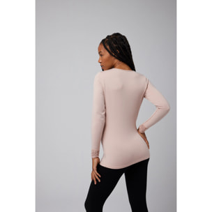 Maglietta termica in pizzo a maniche lunghe beige