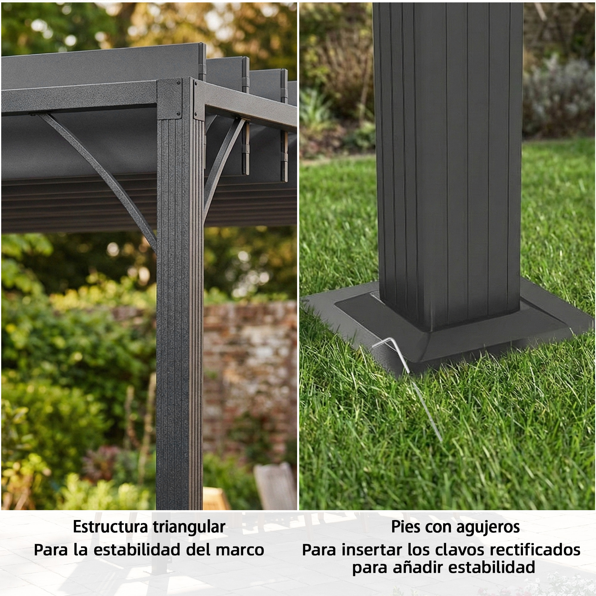 Pérgola de Jardín 3x4 m, Cenador de Jardín con Techo de Lamas Orientables a 135°, Estructura de Aluminio, Protección UPF50+, Pabellón para Exterior, Patio, Terraza, Gris Oscuro