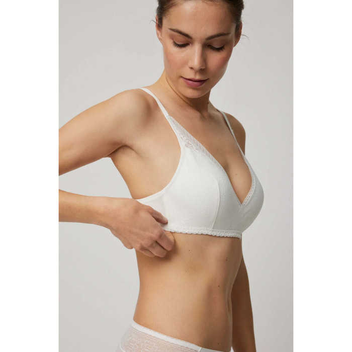 Reggiseno a triangolo imbottito senza ferretto con pizzo avorio, coppe B e C