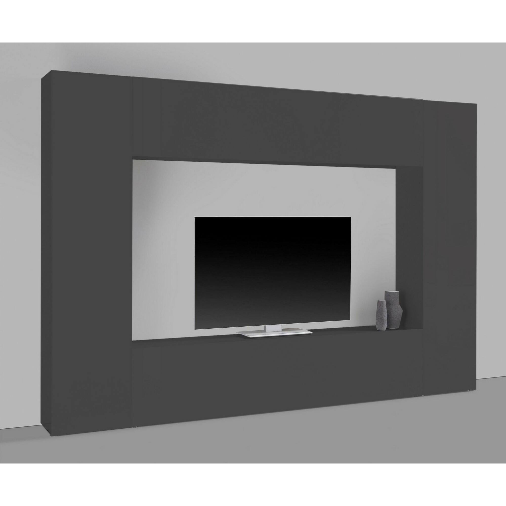 Parete attrezzata Luigi, Set salotto porta TV a 4 ante, Mobile soggiorno multiuso, 100% Made in Italy, cm 260x30h180, Antracite