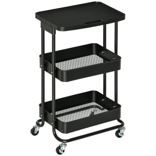 HOMCOM Carrito de Cocina con Ruedas Carro de Almacenamiento de 3 Niveles y Frenos para Baño Salón Dormitorio Oficina 46x34,5x76,5 cm Negro