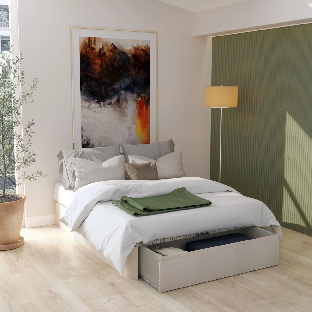 Canapé con cajón frontal en blanco y artic 135x190 cm Luxury Max 3D Artic