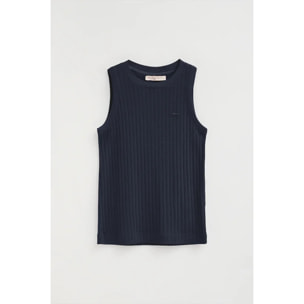 Camiseta sin mangas azul marino de canalé con logo Polo Club