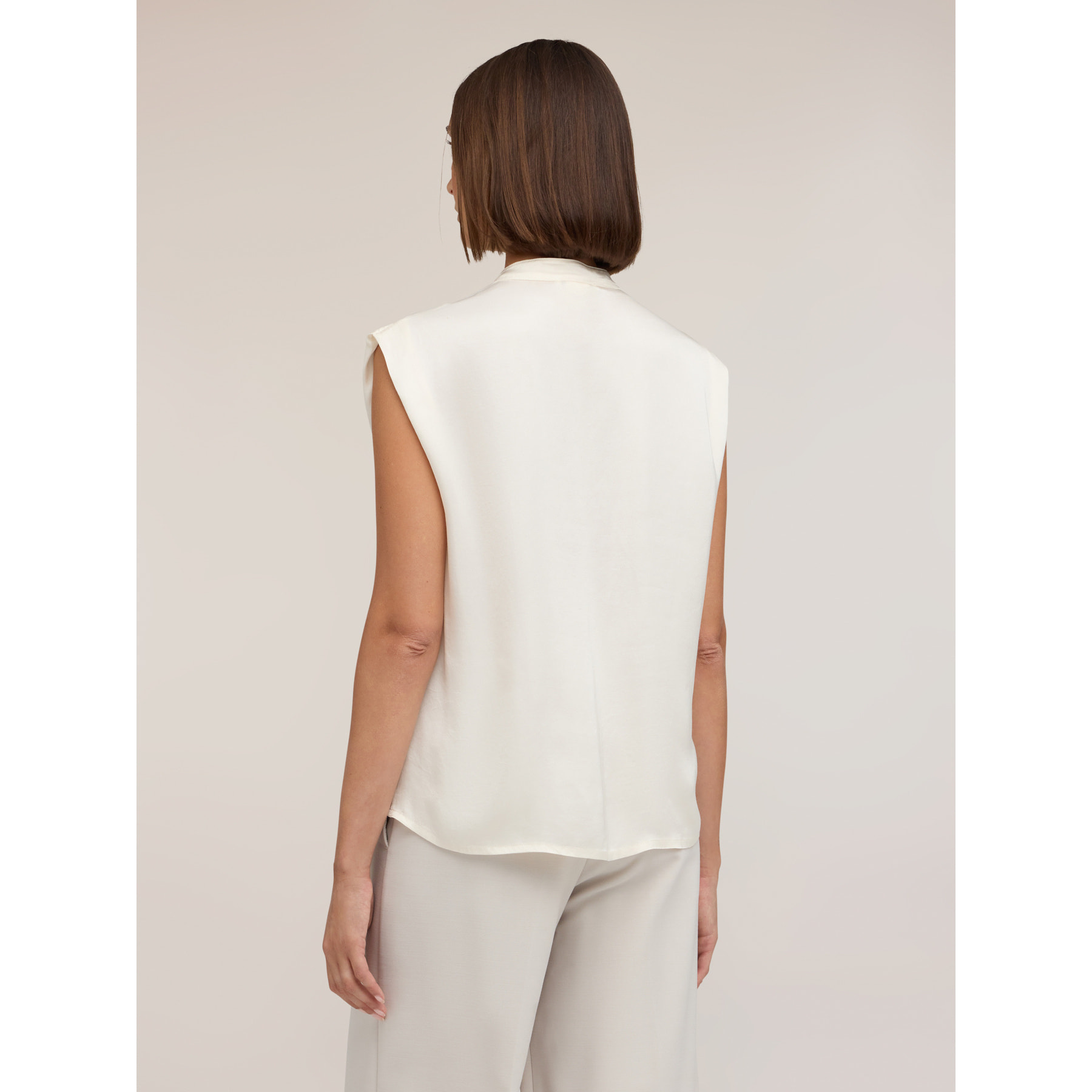 Motivi - Blusa in raso con scollo alla coreana - Bianco