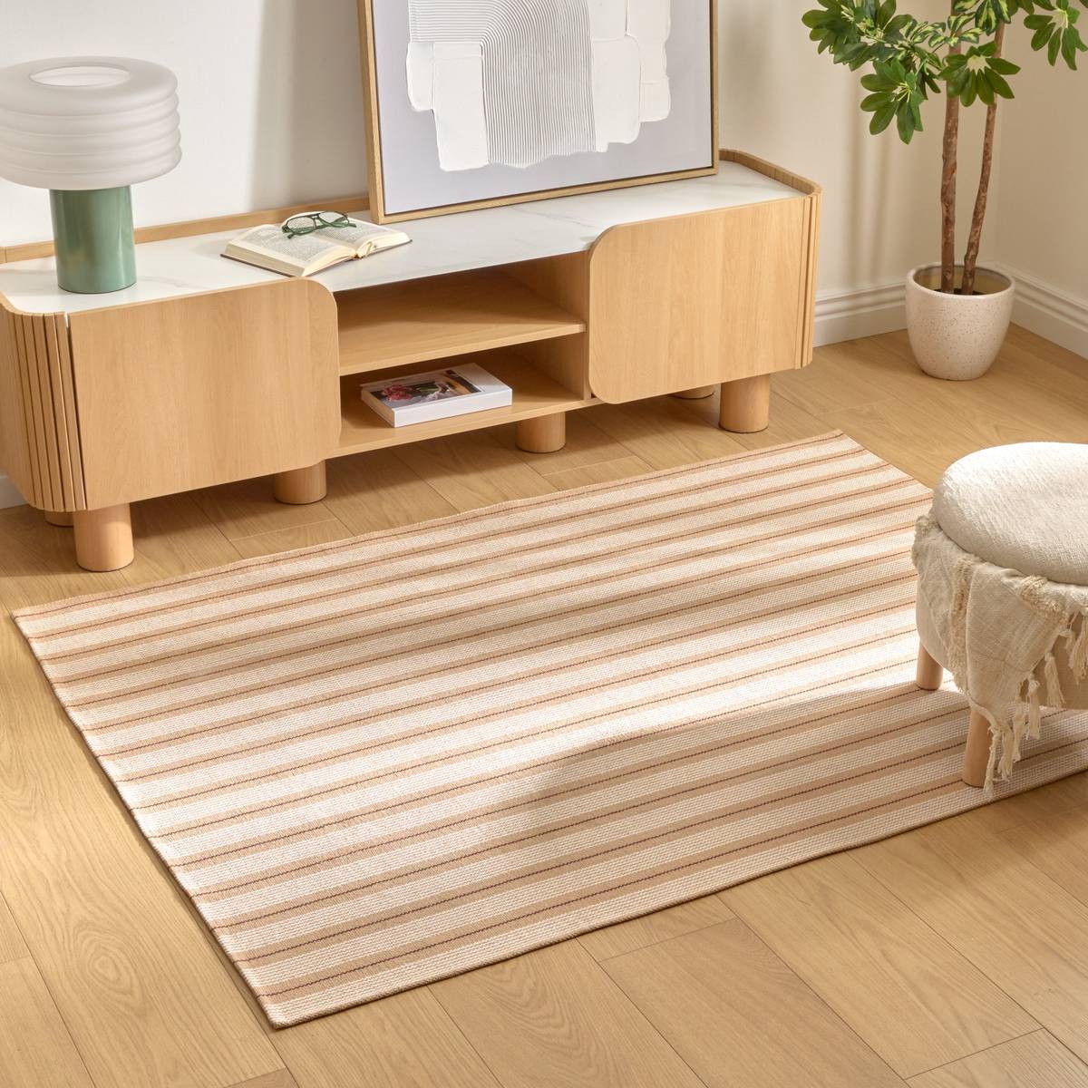 Tapis Groove 170x120cm rayé beige lin