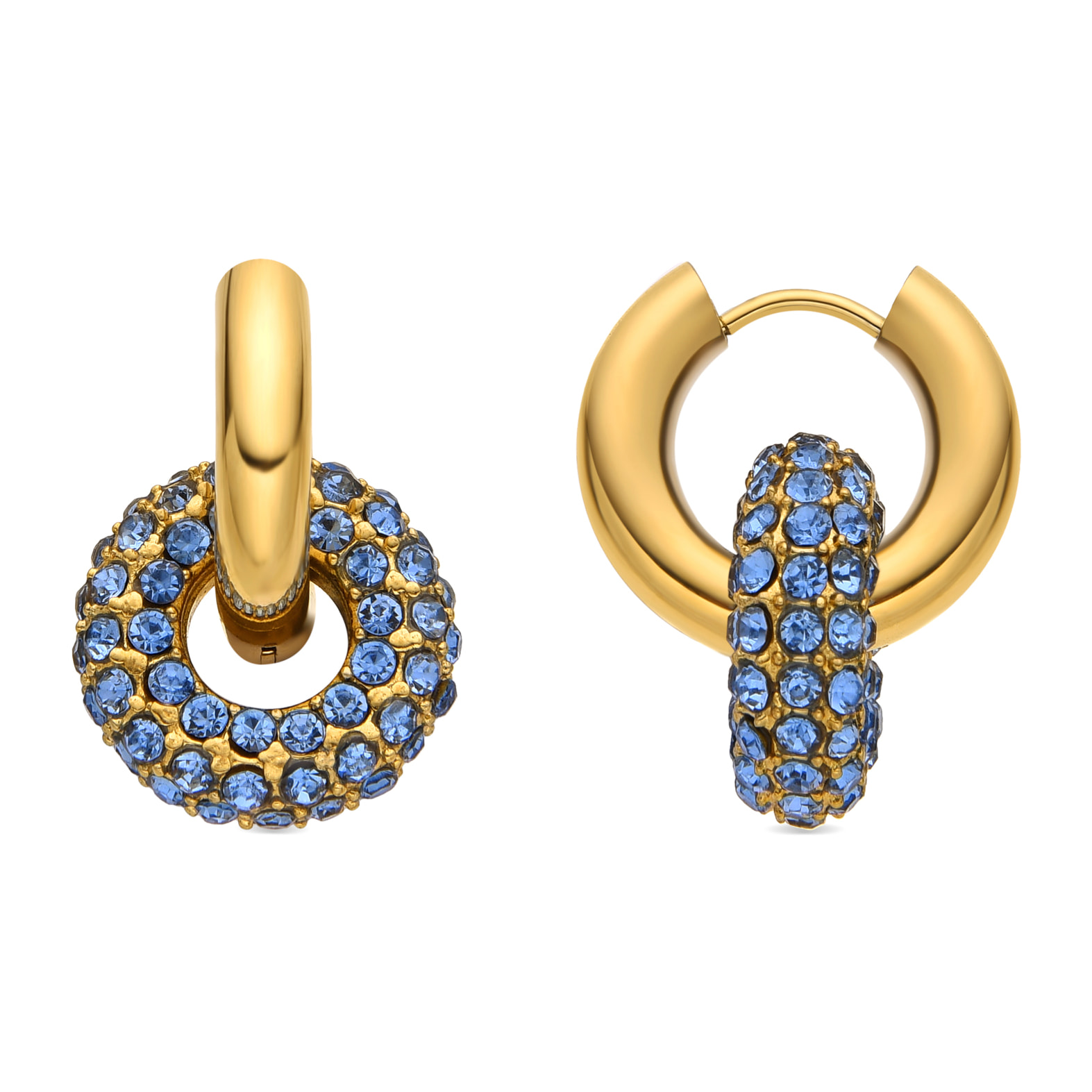 Pendientes con Cristal Azul Oscuro acabado oro 18k
