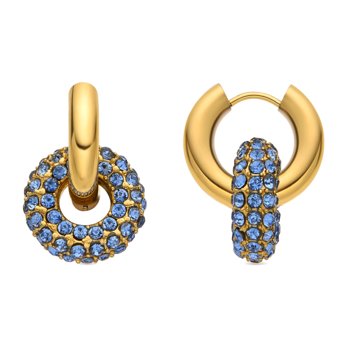 Pendientes con Cristal Azul Oscuro acabado oro 18k