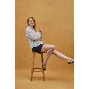 Camicia cotolino a righe bianco sporco regular fit con ricamo Polo Club