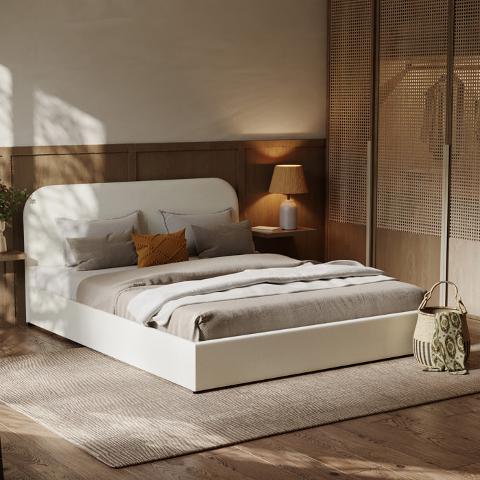 Lit double avec coffre 160x200 cm en tissu gris/beige - Tilly