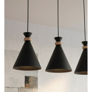 Lampada a sospensione Zero in acciaio nero opaco e legno