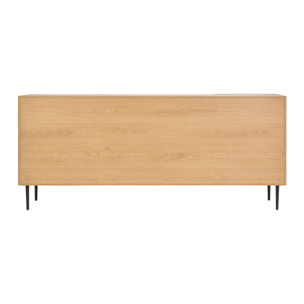 Buffet design en bois clair chêne massif gravé et métal noir 4 portes L180 cm ARCHIPEL