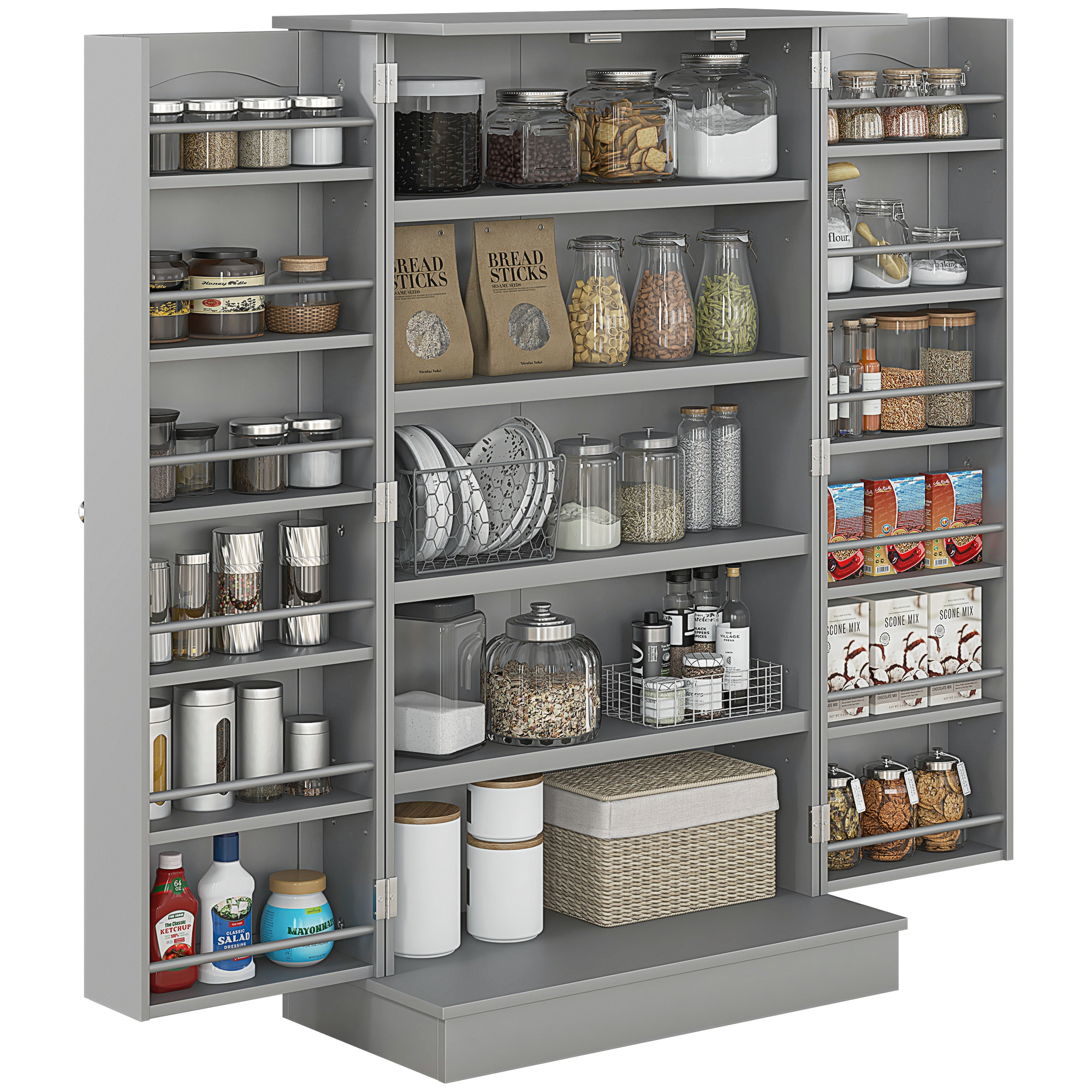 Armario de Cocina Armario Despensa Cocina con 2 Puertas y 16 Estantes Alacena Moderna con Estantes Ajustables para Comedor Salón 60x30x104 cm Gris