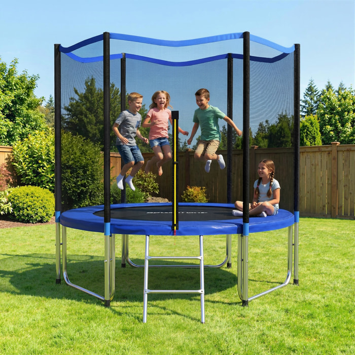 Cama Elástica para Niños Exterior Ø305 cm, Trampolín para Niños de +6 Años con Red de Seguridad, Escalera, Acolchado de Muelles y Marco de Acero Galvanizado, Carga 120 kg