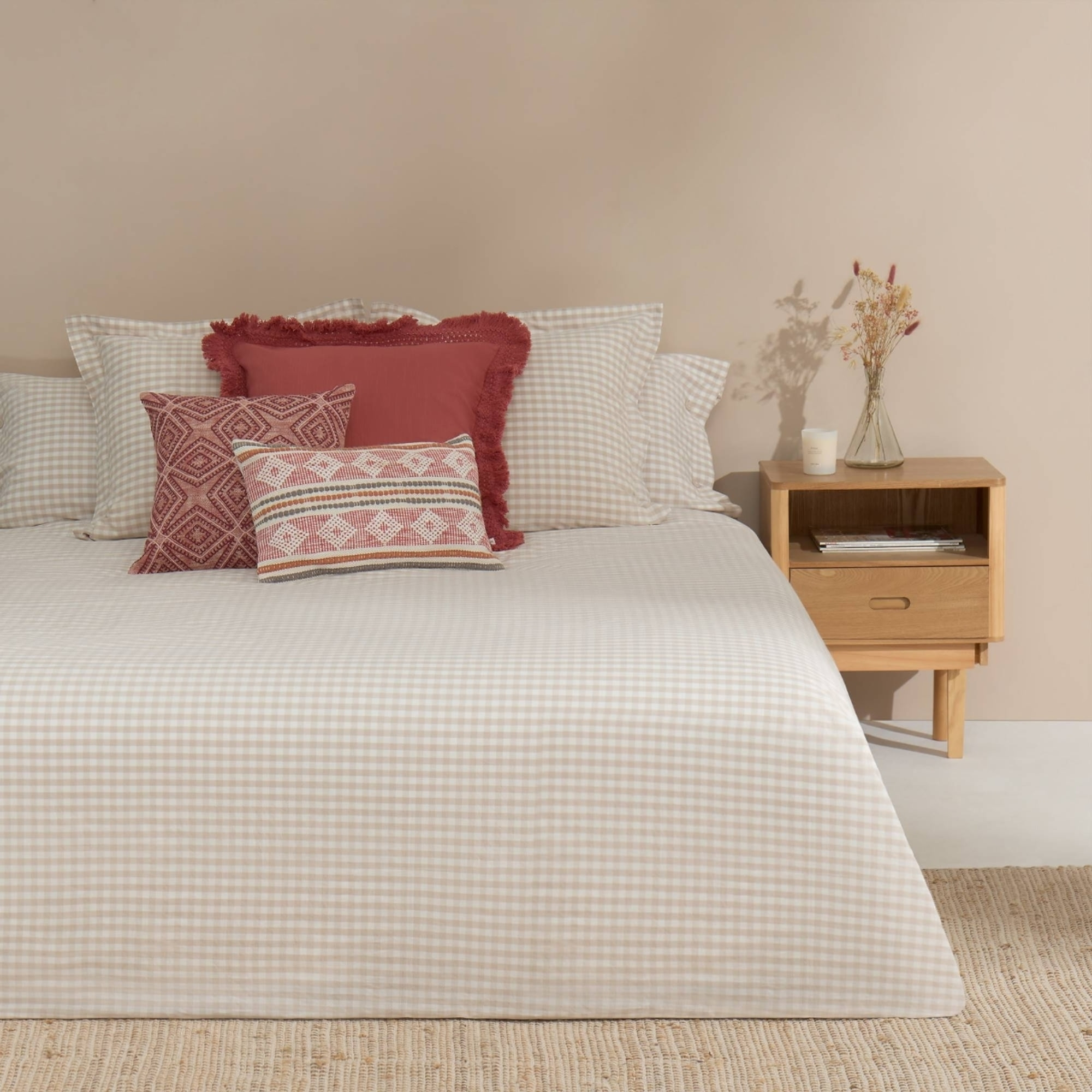 Funda nórdica algodón cuadros Kimcuad color gris piedra